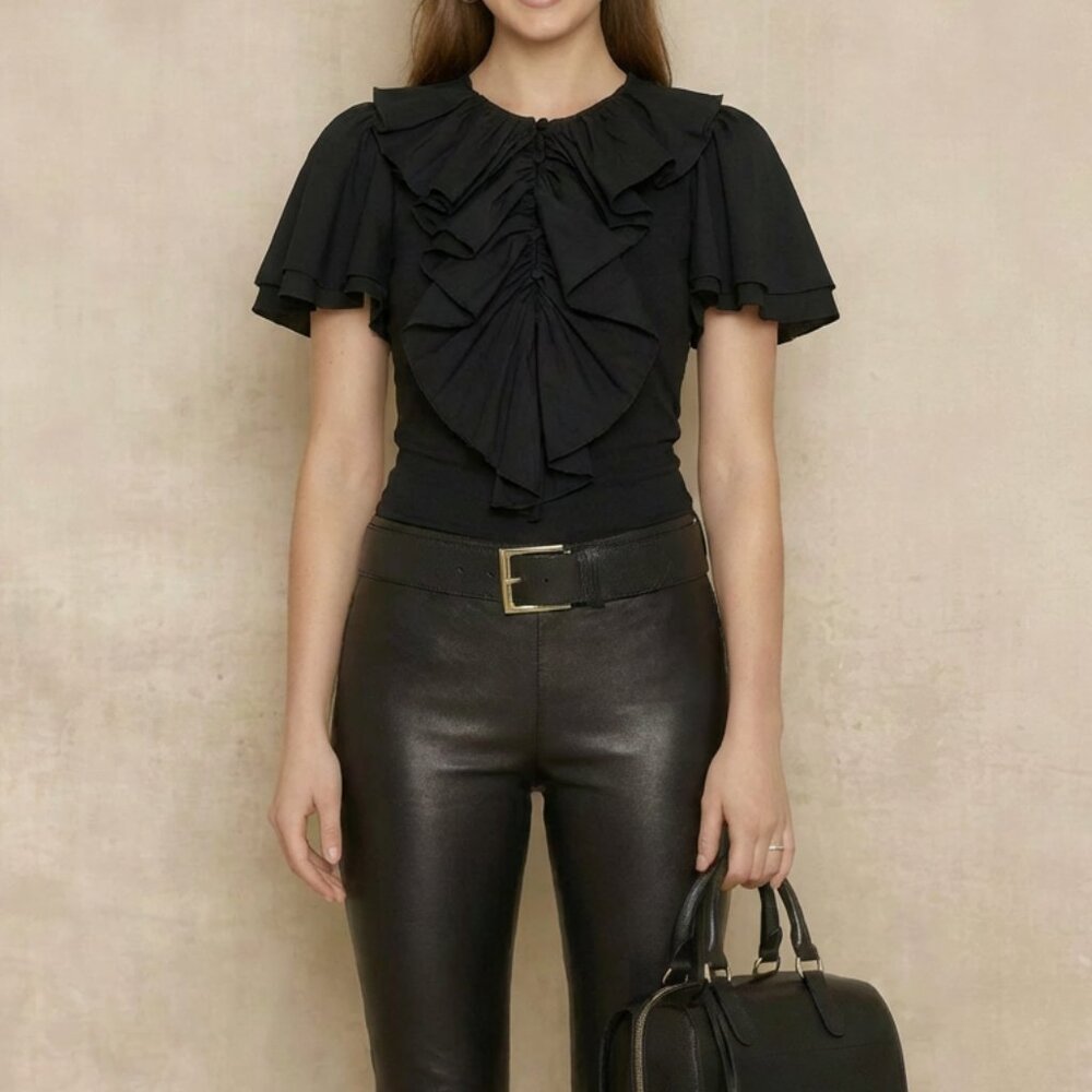 New, Ralph Lauren Pima Ruffle Button Flutter Sleeve Blouse